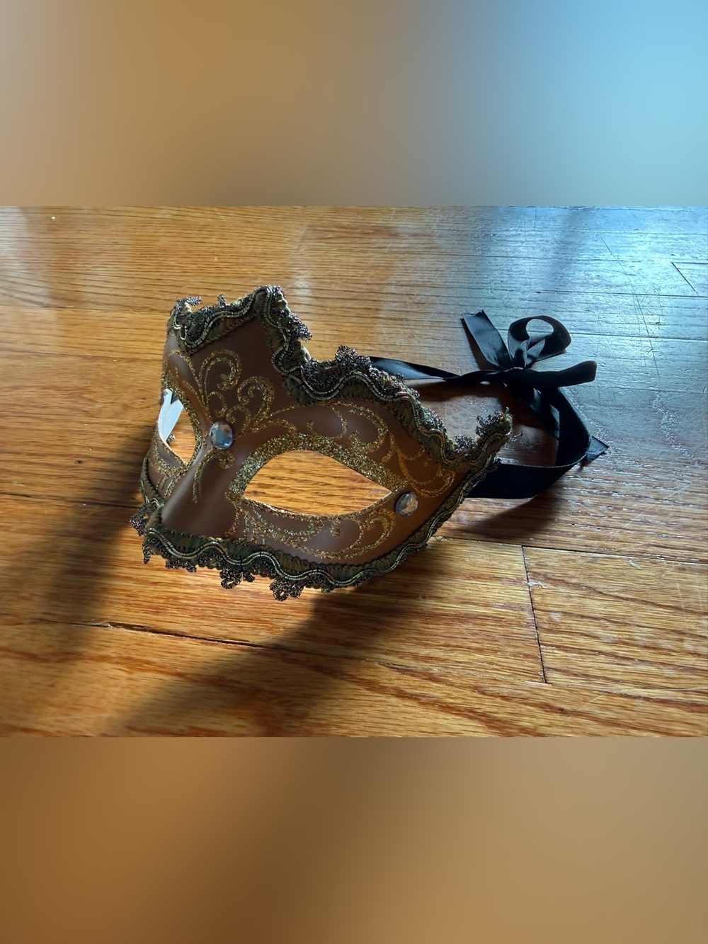 Gold Venetian Masquerade Mask with Black Ribbon Made in Italy Venetian Halloween